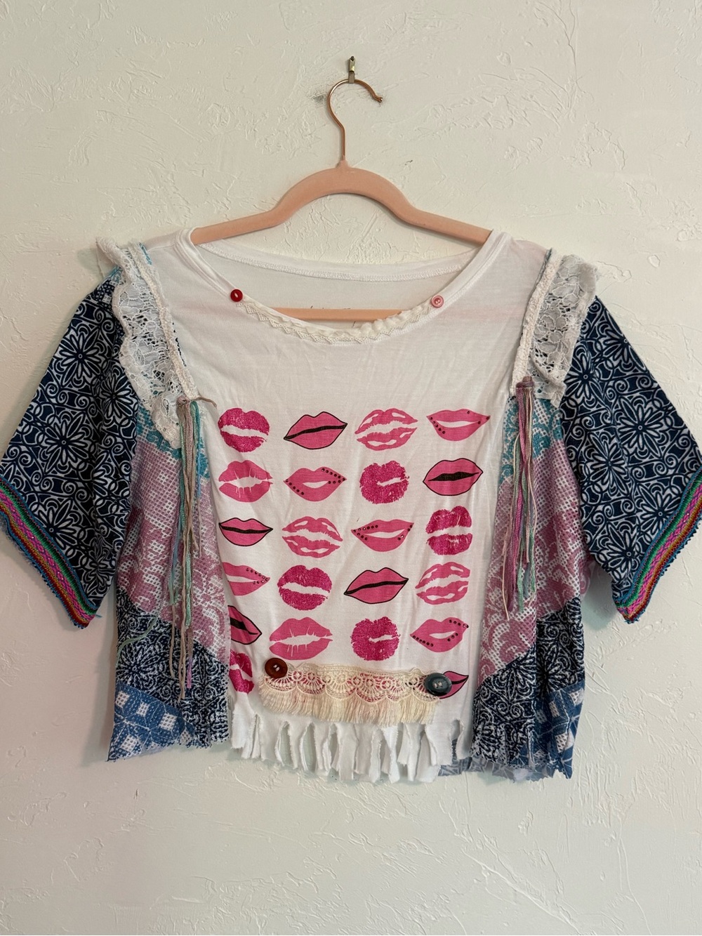 Upcycled Top T Shirt Cropped Handmade OS